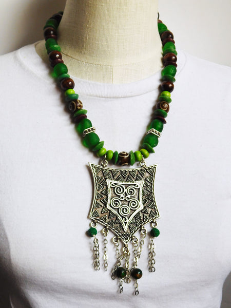 Large Ethnic Women Necklace Green Jewelry Ethnic Statement fashion