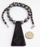 Leather Necklace Beaded Jewelry Gray Burgundy Unique Handmade