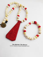Leather Necklace Red Beaded Cream Jewelry Set Bracelets