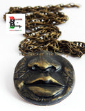 Clay African Necklace African Jewelry Tribal necklace African Pendant Face Pendant Chain Necklace Antique Gold Lips Nose Handmade Men Women