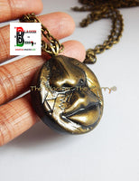 Clay African Necklace African Jewelry Tribal necklace African Pendant Face Pendant Chain Necklace Antique Gold Lips Nose Handmade Men Women