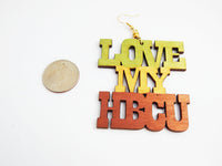 Love My HBCU Earrings Wooden Jewelry Hand Painted Ethnic Art Green Gold