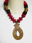 African Necklaces Large Jewelry Fashion Ethnic Tribal Red Brass Burgundy Women