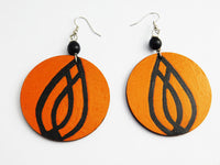 Orange & Black Earrings Hand Painted Wooden Jewelry