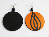 Orange & Black Earrings Hand Painted Wooden Jewelry