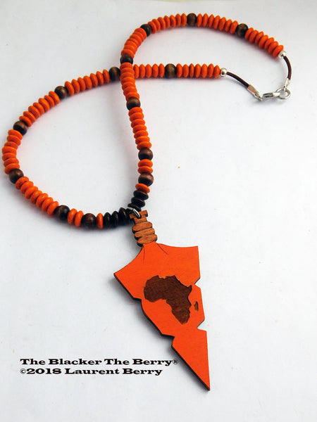 African Necklace Arrowhead Wooden Beaded Jewelry Africa Orange