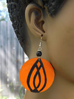 Orange & Black Earrings Hand Painted Wooden Jewelry