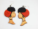 Black Art Earrings Wooden Hand Painted Orange Black Brown African American Women Jewelry