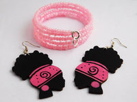 African Jewelry Pink Earrings Bracelet Black Gift Ideas Women