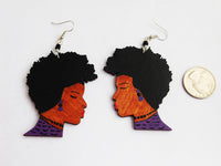 Purple Earrings Wooden Hand Painted Rectangle Art jewelry