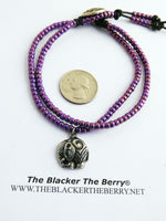 Elephant Anklet Silver Purple Stainless Steel Beaded Jewelry