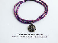 Elephant Anklet Silver Purple Stainless Steel Beaded Jewelry