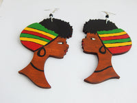 African Earrings Rasta Women Afro Natural Hair Jewelry Afrocentric Wooden Ethnic Red Green Yellow
