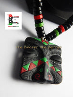 RBG Mens African Necklace RBG Mask Beaded Necklace Red Black Green Mens Tribal Jewelry
