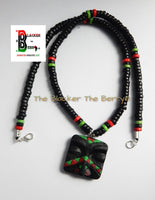RBG Mens African Necklace RBG Mask Beaded Necklace Red Black Green Mens Tribal Jewelry
