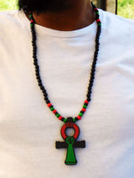 Ankh Necklace Men Large Pan African RBG Jewelry Egyptian Necklaces Red Black Green  Wood Beaded Ethnic Handmade Afrocentric