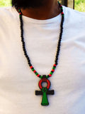 Ankh Necklace Men Large Pan African RBG Jewelry Egyptian Necklaces Red Black Green  Wood Beaded Ethnic Handmade Afrocentric