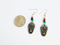 African Earrings Sankofa Jewelry RBG Red Black Green Pewter Ethnic
