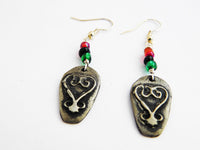 African Earrings Sankofa Jewelry RBG Red Black Green Pewter Ethnic