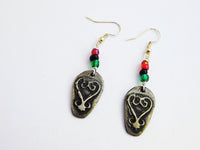African Earrings Sankofa Jewelry RBG Red Black Green Pewter Ethnic