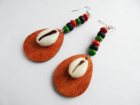 Cowrie Shell Earrings RBG Beaded Jewelry Red Black Green Ethnic