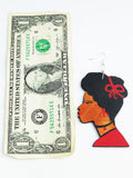Black Art Earrings Wooden Silhouette Afrocentric African Woman Jewelry Red Black