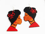 Black Art Earrings Wooden Silhouette Afrocentric African Woman Jewelry Red Black