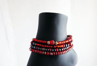 Red Multi Strand Bracelet Beaded Jewelry Leather
