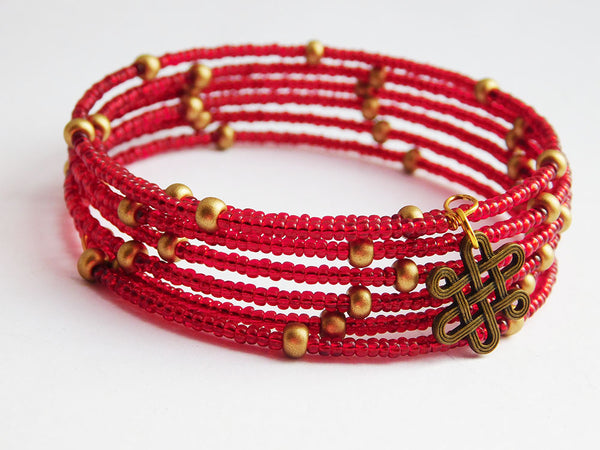 Red Bracelet Beaded Earrings Brass Ethnic
