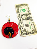 African Earrings Red Tribal Woman Jewelry Hand Painted Afrocentric Ethnic