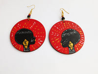 African Earrings Red Tribal Woman Jewelry Hand Painted Afrocentric Ethnic