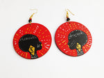 African Earrings Red Tribal Woman Jewelry Hand Painted Afrocentric Ethnic