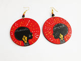 African Earrings Red Tribal Woman Jewelry Hand Painted Afrocentric Ethnic