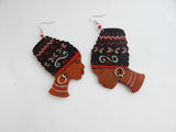 African Earrings Wooden Jewelry Women Hand Painted Ethnic Red Black Silver