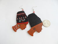 African Earrings Wooden Jewelry Women Hand Painted Ethnic Red Black Silver