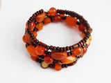 African Jewelry Set Orange Leather Earrings Beaded Bracelet