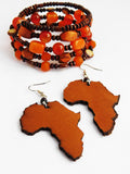 African Jewelry Set Orange Leather Earrings Beaded Bracelet