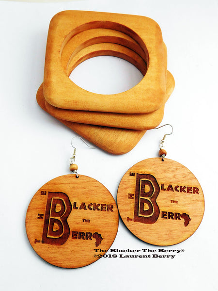 The Blacker The Berry Earrings Wooden Jewelry Set Bangles