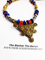 African Necklaces Triangle Jewelry Beaded Blue Orange Handmade