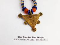 African Necklaces Triangle Jewelry Beaded Blue Orange Handmade
