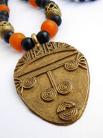 Men Tribal Jewelry African Face Necklaces Brass Black Orange Beaded Gifts Ideas for Him
