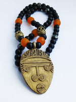 Men Tribal Jewelry African Face Necklaces Brass Black Orange Beaded Gifts Ideas for Him