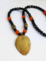 Men Tribal Jewelry African Face Necklaces Brass Black Orange Beaded Gifts Ideas for Him