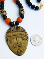 Men Tribal Jewelry African Face Necklaces Brass Black Orange Beaded Gifts Ideas for Him