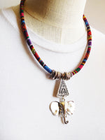 Tribal Elephant Necklace Silver Fabric Jewelry Women
