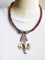 Tribal Elephant Necklace Silver Fabric Jewelry Women