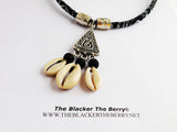 Tribal Necklace Black White Cowrie Shell Fabric Jewelry