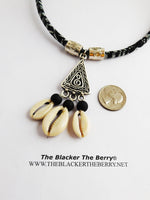 Tribal Necklace Black White Cowrie Shell Fabric Jewelry
