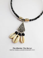 Tribal Necklace Black White Cowrie Shell Fabric Jewelry