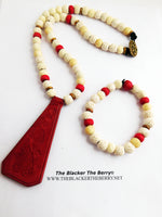 Leather Necklace Red Beaded Cream Jewelry Set Bracelets